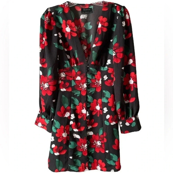 URBAN OUTFITTERS | Michelle Plunging Red & Black Floral Mini Dress Size XS - Picture 3 of 8